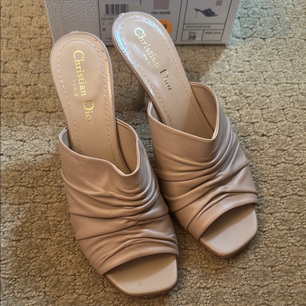 Dior Cream Mules with Pleated Bands - Picture 2 of 6